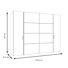 Dreh-/Schwebetürenschrank >DALATE< 4 Türen, in Catania Eiche / Schwarz - 270,3x210x61,2cm (BxHxT)