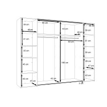 Dreh-/Schwebetürenschrank >DALATE< 4 Türen, in Catania Eiche / Schwarz - 270,3x210x61,2cm (BxHxT)