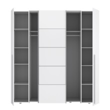 Dreh-/Schwebetürenschrank >NARAGO< 10 Böden, 2 Stangen, in Weiss - 270,3x210,5x61,2cm (BxHxT)