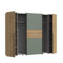 Dreh-/Schwebetürenschrank >NARAGO< 10 Böden, 2 Stangen, Salbei / Eiche Dekor - 270,3x210,5x61,2cm (BxHxT)