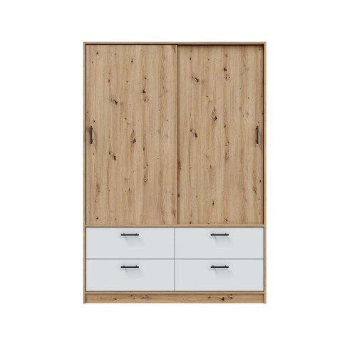 Kleiderschrank >ENZO< 4 Schubladen, 1 Stange, Eiche Dekor / Artik Weiß - 140x200x60 (BxHxT)