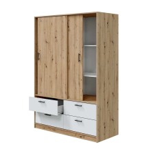 Kleiderschrank >ENZO< 4 Schubladen, 1 Stange, Eiche Dekor / Artik Weiß - 140x200x60 (BxHxT)