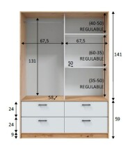 Kleiderschrank >ENZO< 4 Schubladen, 1 Stange, Eiche Dekor / Artik Weiß - 140x200x60 (BxHxT)
