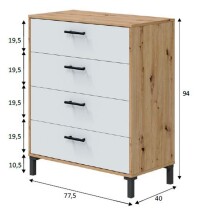 Schlafzimmer-Set >ENZO< (6-teilig) Nodi Eiche / Artik Weiß, Bett, Nachtkonsolen, Kommode, Schrank