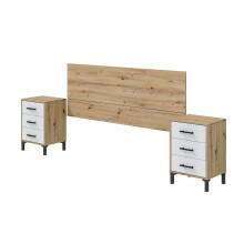 Schlafzimmer-Set >ENZO< (5-teilig) in Nodi Eiche Dekor / Artik Weiß, Bett, Nachtkonsole, Kommode