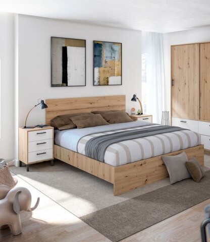 Bett-Set >ENZO< (4-teilig) in Nodi Eiche Dekor / weiss - 246x60x206 (BxHxT)