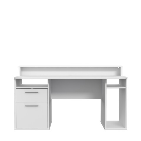 Schreibtisch >TEZAUR< LED-Beleuchtung, Ablage, Fächer, in Weiss  - 160x91x72cm (BxHxT)