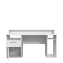 Schreibtisch >TEZAUR<  LED-Beleuchtung, Ablage, Fächer, in Weiss - 160x91x72cm (BxHxT)