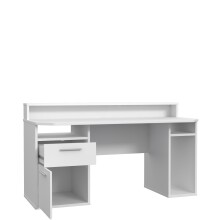 Schreibtisch >TEZAUR<  LED-Beleuchtung, Ablage, Fächer, in Weiss - 160x91x72cm (BxHxT)