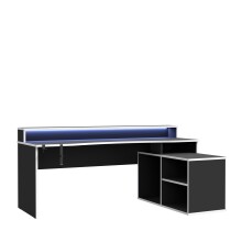 Eckschreibtisch >TEZAUR<  LED-Beleuchtung, Ablage, Weiss / Schwarz - 200x91,1x125,4cm (BxHxT)