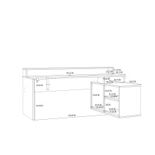 Eckschreibtisch >TEZAUR<  LED-Beleuchtung, Ablage, Weiss / Schwarz - 200x91,1x125,4cm (BxHxT)