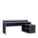 Eckschreibtisch >TEZAUR<  LED-Beleuchtung, Ablage, Weiss / Schwarz - 200x91,1x125,4cm (BxHxT)