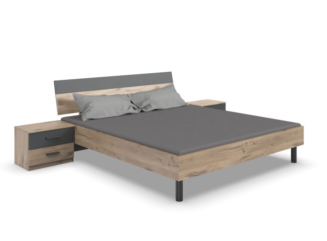 Bettanlage >Budapest< Liegefl. 160x200cm, Viking-oak-Dekor / Graphit - 273x81x210cm (BxHxT)