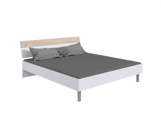 Bett >Budapest< Liegefl. 160x200cm, Weiß / Hickory-Eiche-Dekor - 169x81x210cm (B/H/T)