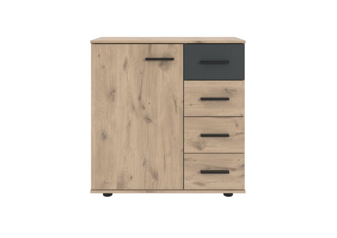 Kombikommode >Budapest< 1 Türen, 4 Schübe, Viking-oak-Dekor / Graphit - 81x83x41cm (B/H/T)