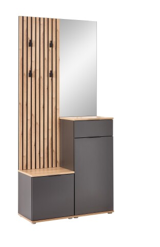 Kompaktgarderobe >Simple< anthrazit / Eiche Artisan - 88x195x35cm (BxHxT)