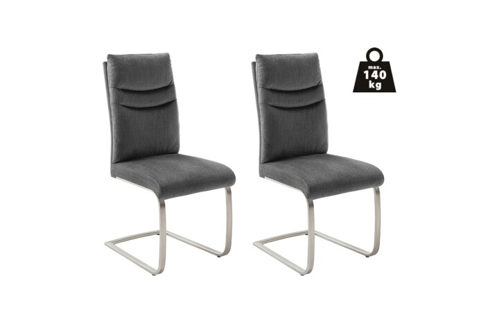 Freischwinger >GIBARA< (2er-Set) mit Griff, Edelstahl, Bezug anthrazit - 46x105x62 (BxHxT)