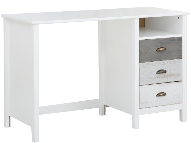 Schreibtisch >Bjørg< in Weiß, MDF/Kiefer - 120x75x50cm (BxHxT)