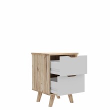 Nachtkommode >VANKKA< 2 Schübe, Planked Eiche Dekor / Weiss - 45x63,9x42cm (BxHxT)