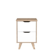 Nachtkommode >VANKKA< 2 Schübe, Planked Eiche Dekor / Weiss - 45x63,9x42cm (BxHxT)
