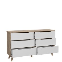 Sideboard >VANKKA< 4 Schubladen, Planked Eiche Dekor / Weiss - 154,7x86,3x42cm (B/H/T)