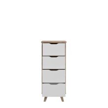 Hochkommode >VANKKA< 4 Schubladen, Planked Eiche Dekor / Weiss - 45x108,7x42cm (B/H/T)