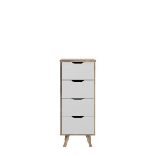 Hochkommode >VANKKA< 4 Schubladen, Planked Eiche Dekor / Weiss - 45x108,7x42cm (B/H/T)