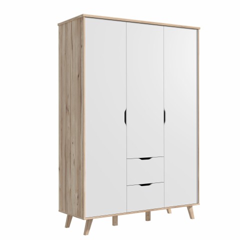 Kleiderschrank >VANKKA< 2 Schübe, Planked Eiche Dekor / Weiss - 139,4x201,5x52,7cm (B/H/T)