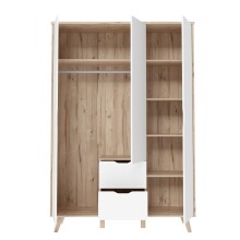 Kleiderschrank >VANKKA< 2 Schübe, Planked Eiche Dekor / Weiss - 139,4x201,5x52,7cm (B/H/T)