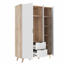 Kleiderschrank >VANKKA< 2 Schübe, Planked Eiche Dekor / Weiss - 139,4x201,5x52,7cm (B/H/T)