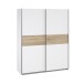 Schiebetürenschrank >WINNER< 2 Böden, 2 Stangen, Weiss / Sonoma Eiche - 150x190,5x61,2cm (BxHxT)