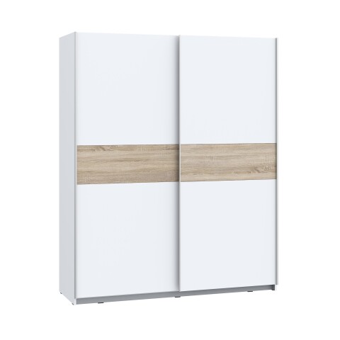 Schiebetürenschrank >WINNER PLUS< 2 Böden, 2 Stangen, Weiss / Sonoma Eiche - 170,3x209,7x61,2 (BxHxT)