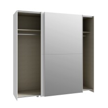 Schwebetürenschrank >Schach & Matt< 2 Stangen, 2 Böden, Weiss / Spiegel - 190,1x190,5x61,2cm (B/H/T)