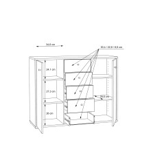 Sideboard >TEMPRA2< 2 Türen, 5 Schübe, Artisan Eiche Dekor - 108,8x85,5x34,8cm (BxHxT)