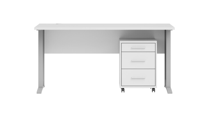 Schreibtisch >Clermont< (2-teilig) inkl. Rollcontainer, weiss - 150x73x70cm (BxHxT)