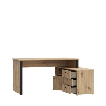 Eckschreibtisch >TEMPRA2< 3 Schübe, Artisan Eiche Dekor / Schwarz - 120,6x74,9x151,4cm (BxHxT)