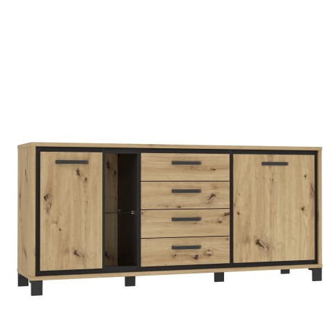 Sideboard >TRONDHEIM< 4 Schübe, Artisan Eiche Dekor/ Schwarz Eiche - 177,4x81,3x41cm (B/H/T)