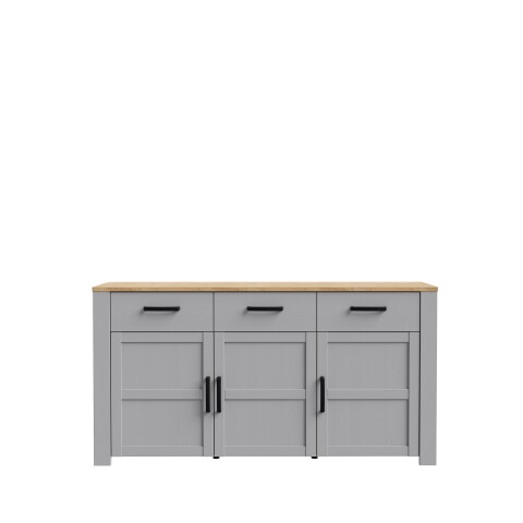 Sideboard >BOHOL< 3 Üren, 3 Schübe, Riviera Eiche / Eiche grau - 166,1x87x42cm (BxHxT)