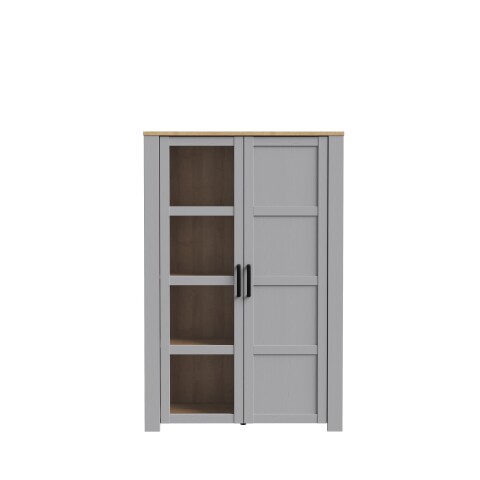 Stauraumvitrine >BOHOL< 2 Türen, Riviera Eiche Dekor / Eiche grau - 106,4x160,6x42cm (BxHxT)