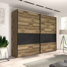 Schwebetürenschrank >JAKOBINA< 2 Türen, Stabeiche Dekor / Schwarz Eiche - 269,9x210,5x61,2cm (B/H/T)
