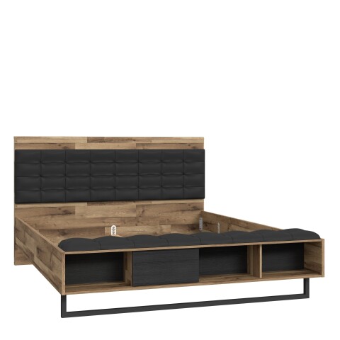 Stauraumbett >JAKOBINA< 160x200cm, Stabeiche Dekor/ Schwarz Eiche - 167,4x119,7x234,cm (B/H/T)