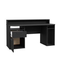 Gamingtisch >TEZAUR< Schublade,Tür, 4 Fächer, schwarz - 160x91x72cm (B/H/T)