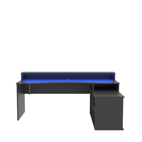 Eckschreibtisch>TEZAUR< Gamingtisch, LED-Wechselbeleuchtung, schwarz - 200x91,1x125,4cm B/H/T