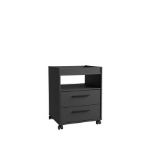 Rollcontainer >TEZAUR< 2 Schübe, 1 Fach, Rollen, schwarz matt - 48,4x63x42cm (B/H/T)