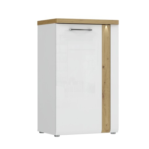 Garderobenschrank >TULUZA< LED, 2 Türen, Weiß / Artisan Eiche Dekor - 60,3x100x43,4cm (B/H/T)
