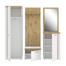 Garderobenschrank >TULUZA< LED, Drehtür, Weiß / Artisan Eiche Dekor - 60,3x196x43,4cm (B/H/T)