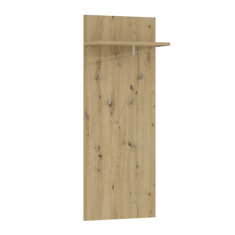Garderobenpaneel >TULUZA< 4 Haken, Stange, Ablage, Artisan Eiche Dekor - 59,7x155x27,5cm (B/H/T)