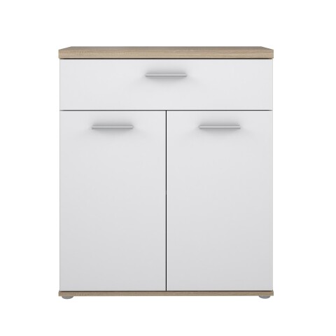 Kommode >WINNIE< 1 Schub, 2 Türen, weiss / Sonoma Eiche Dekor - 79,9x93x34,8cm (B/H/T)