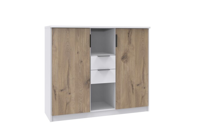 Kombikommode >NORDERNEY< 2 Türen, 2 Schübe, WEISS / VIKING OAK DEKOR - 122x105x40cm (BxHxT)