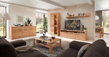 Stauraumvitrine >Nature One< 2 Türen, mit LED, FSC, Kernbuche teilmassiv - 85x203x40cm (B/H/T)
